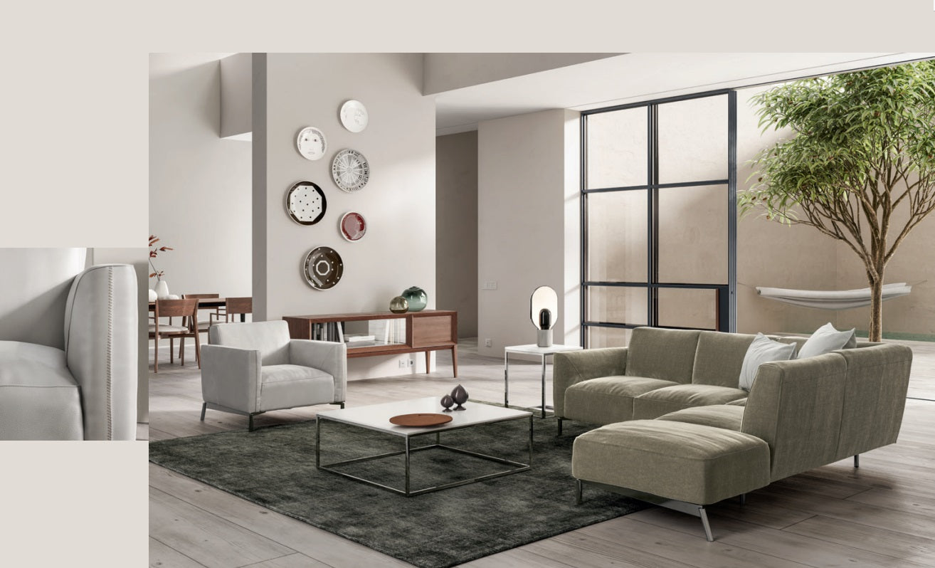 "Less is more" is the perfect way to describe Tratto and its aesthetic. Its compact silhouette and extremely simple lines are as easy on the eye as they are comfortable. Its contemporary design makes it the ideal choice for an urban setting, in fact, it's perfect for small rooms too. Choice of  graded leathers and fabric coverings.Other options include large 2-seater, 3-seater sofas.Floor Model available at StudioYDesign, Victoria, BC