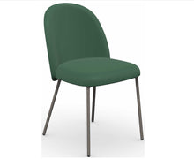 Shown in matt taupe legs with forest green seat.The Tuka Chair features a modern silhouette. Slender tubular metal legs support the upholstered seat for a light, contemporary look. 100% polyester fabrics and a foam cushion fill make Tuka a comfy and inviting seating option around a dining table.