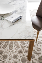 Omnia Dining Table 220 - White Marble Ceramic with Walnut Base